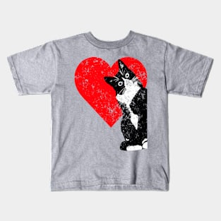 Funny Black Cat Valentine's Day Heart Tuxedo Cat Lover Kids T-Shirt